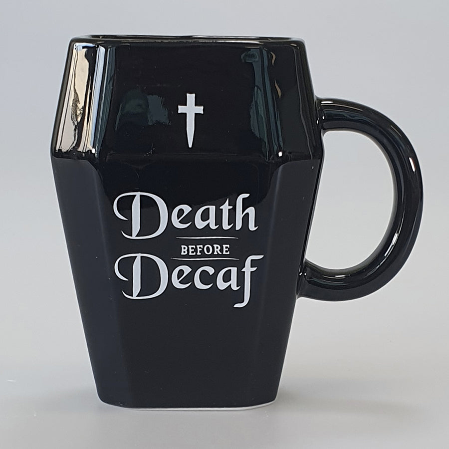 Death Before Decaf' Coffin Mug