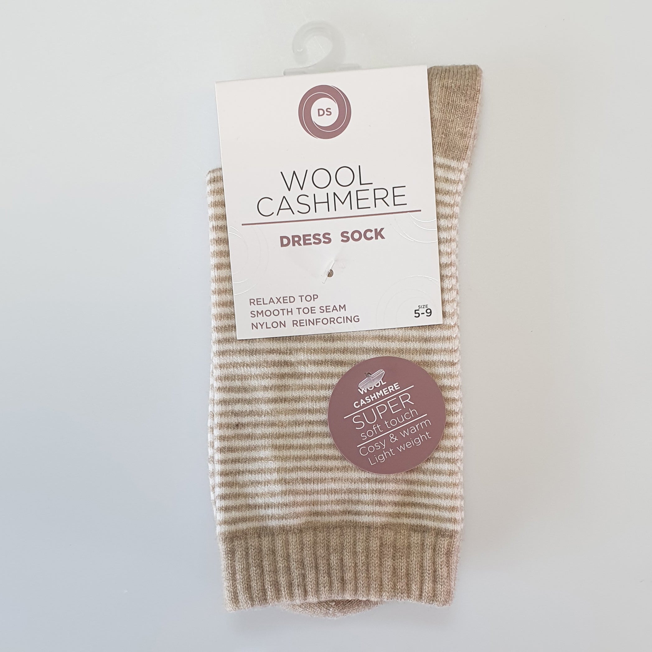 DS Wool Cashmere Dress Socks - Striped Beige