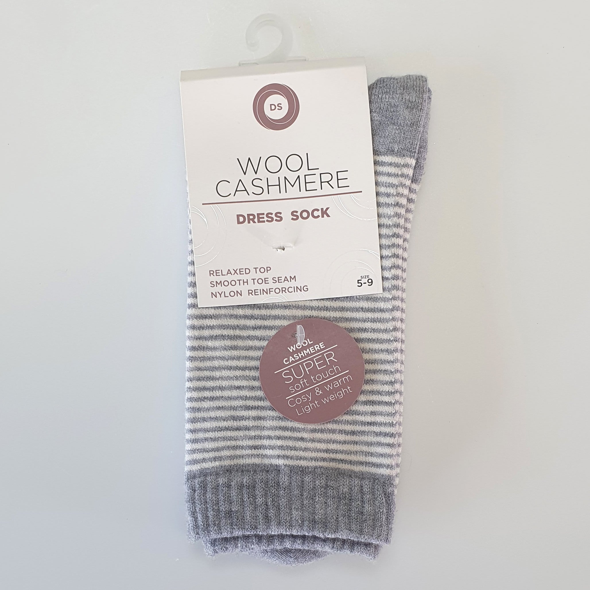 DS Wool Cashmere Dress Socks - Striped Grey Melange