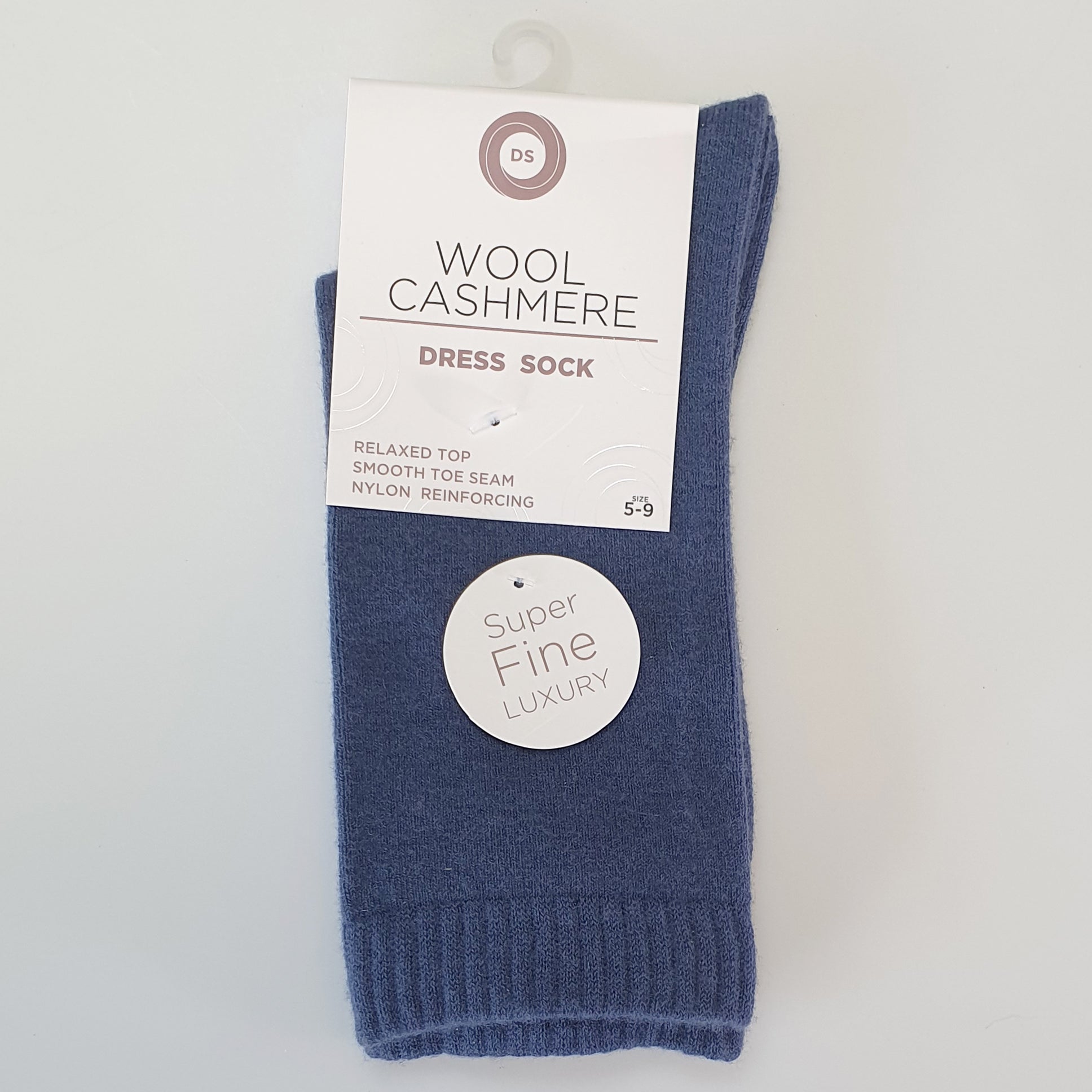 DS Wool Cashmere Dress Socks - Plain Denim
