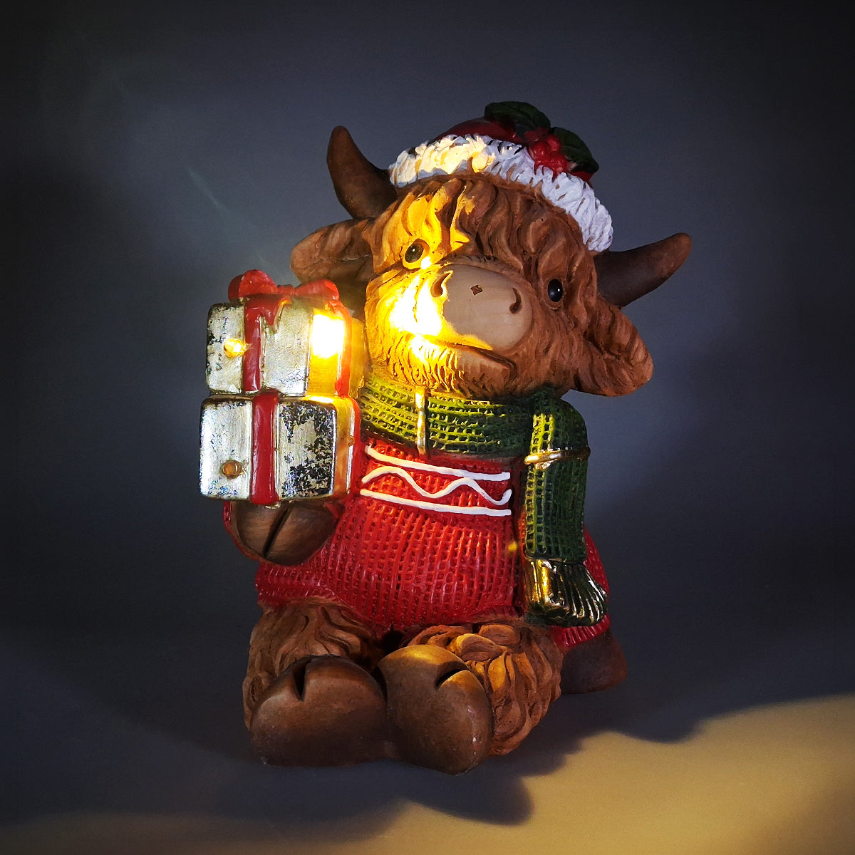 Christmas LED Highland Cow With Presents