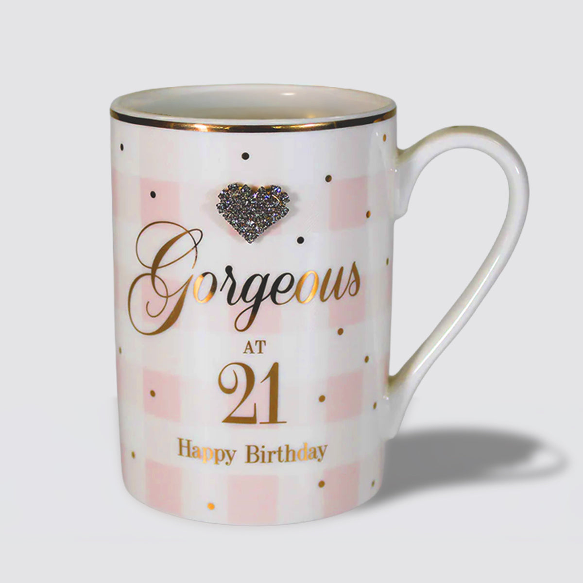 Gorgeous at 21 'Happy Birthday' Mug with Diamante Heart
