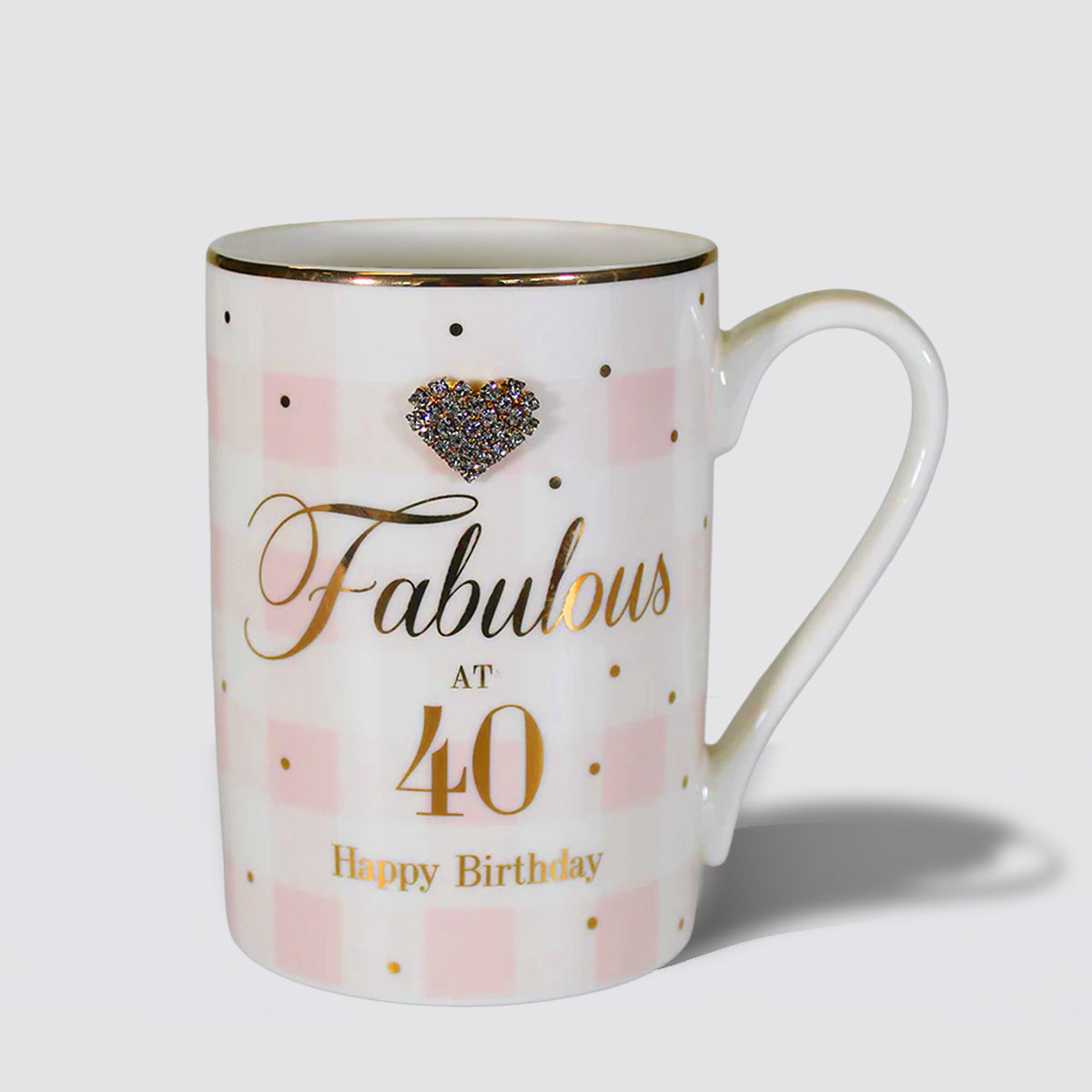 Fabulous at 40 'Happy Birthday' Mug with Diamante Heart