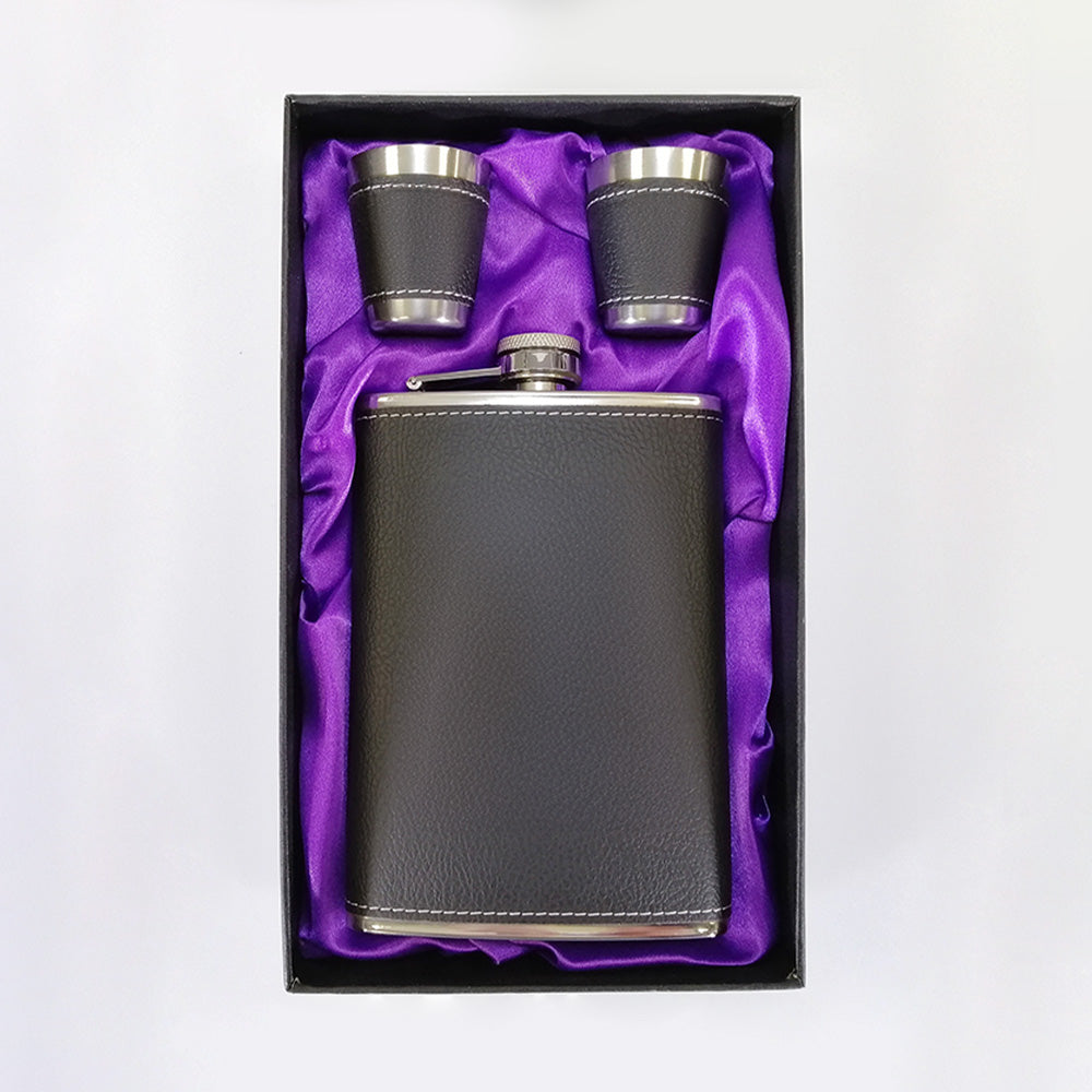 Stainless Steel Hip Flask - Faux Leather Cover - 265mL