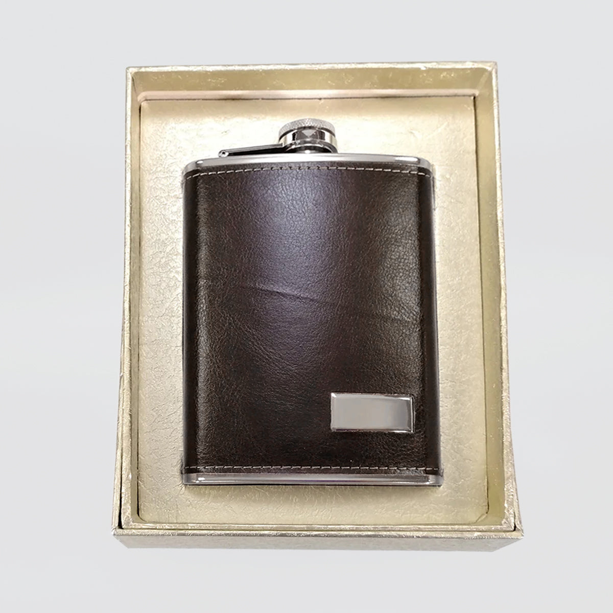Stainless Steel Hip Flask - Faux Leather Cover - 265mL