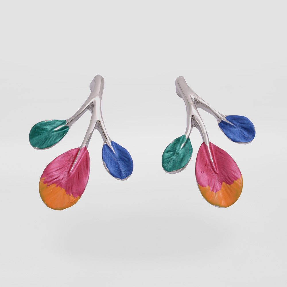 Coloured Branches Rhodium Earrings