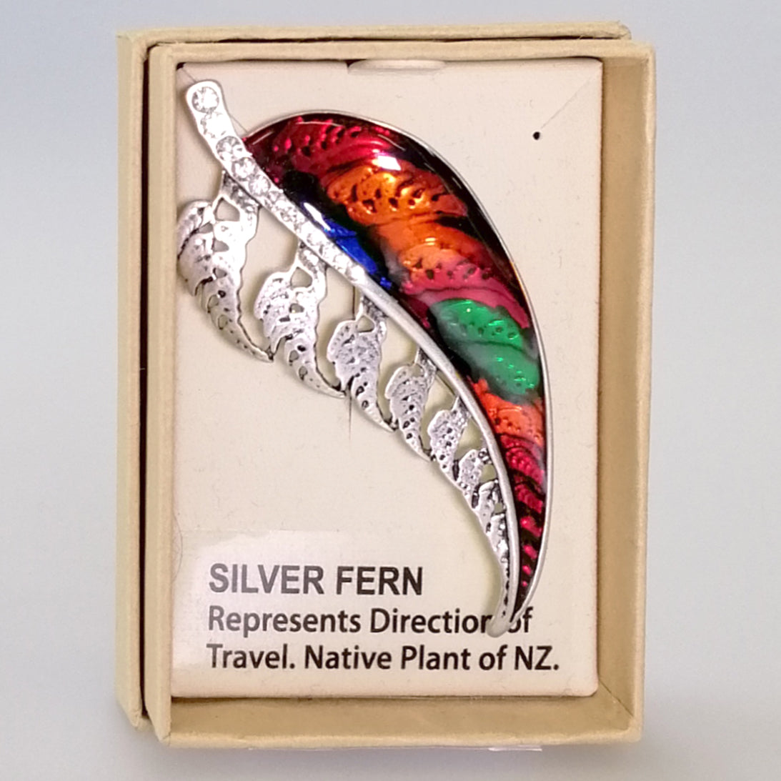Kiwicraft - Colourful Silver Fern Brooch