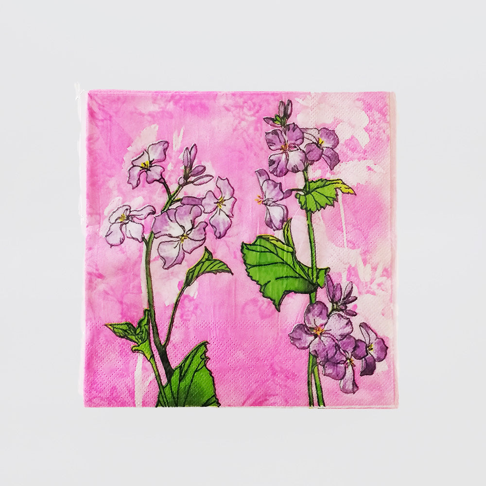 Napkins - 'Purple Sweet Pea On Pink'