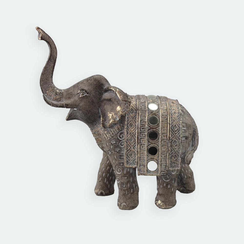 Resin Elephant with Mirrored Features - 15cm