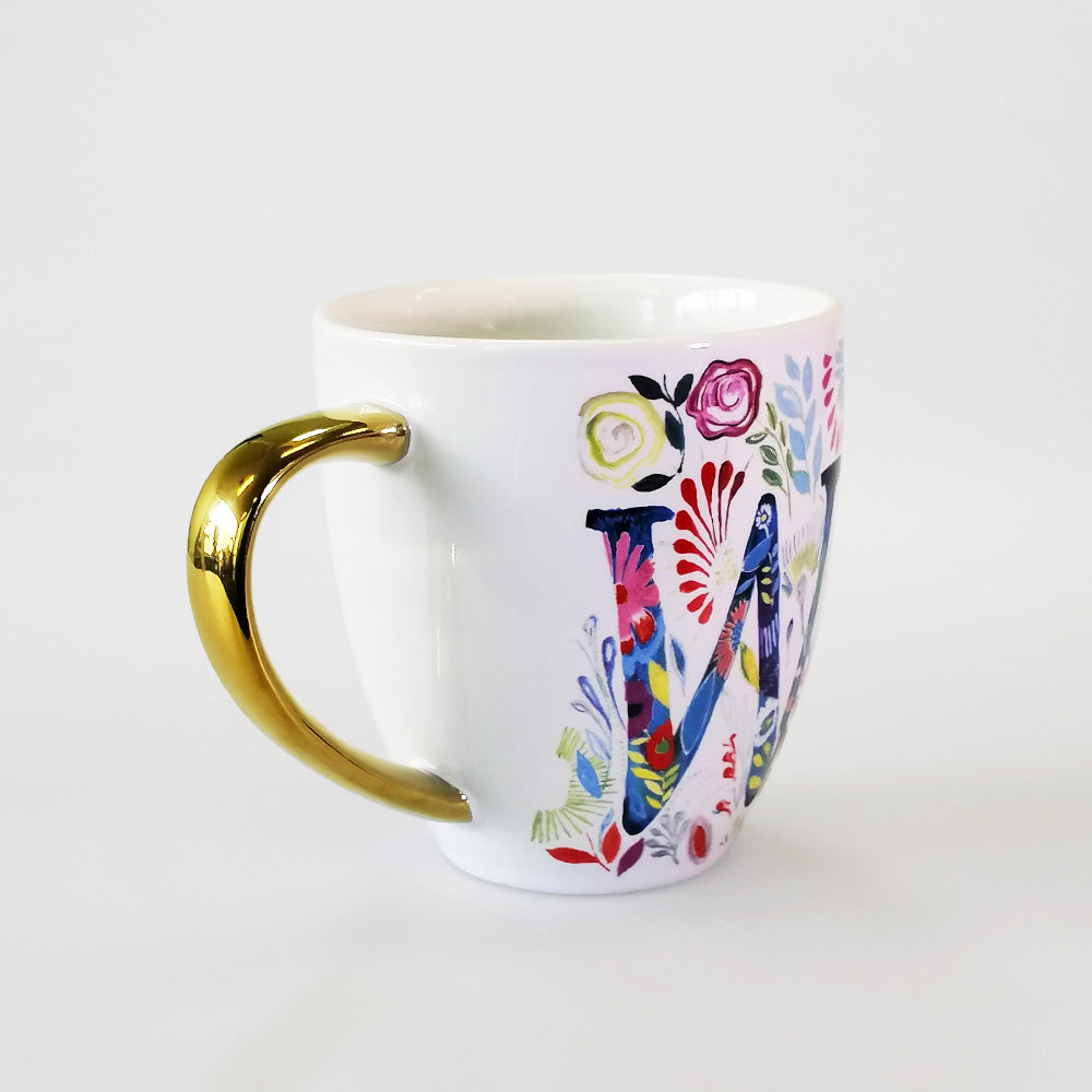 Ceramic Flower Alphabet Mug 'W'