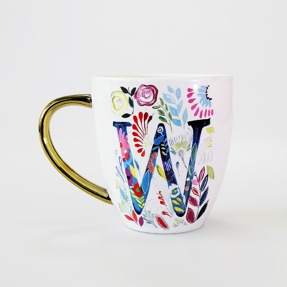 Ceramic Flower Alphabet Mug 'W'