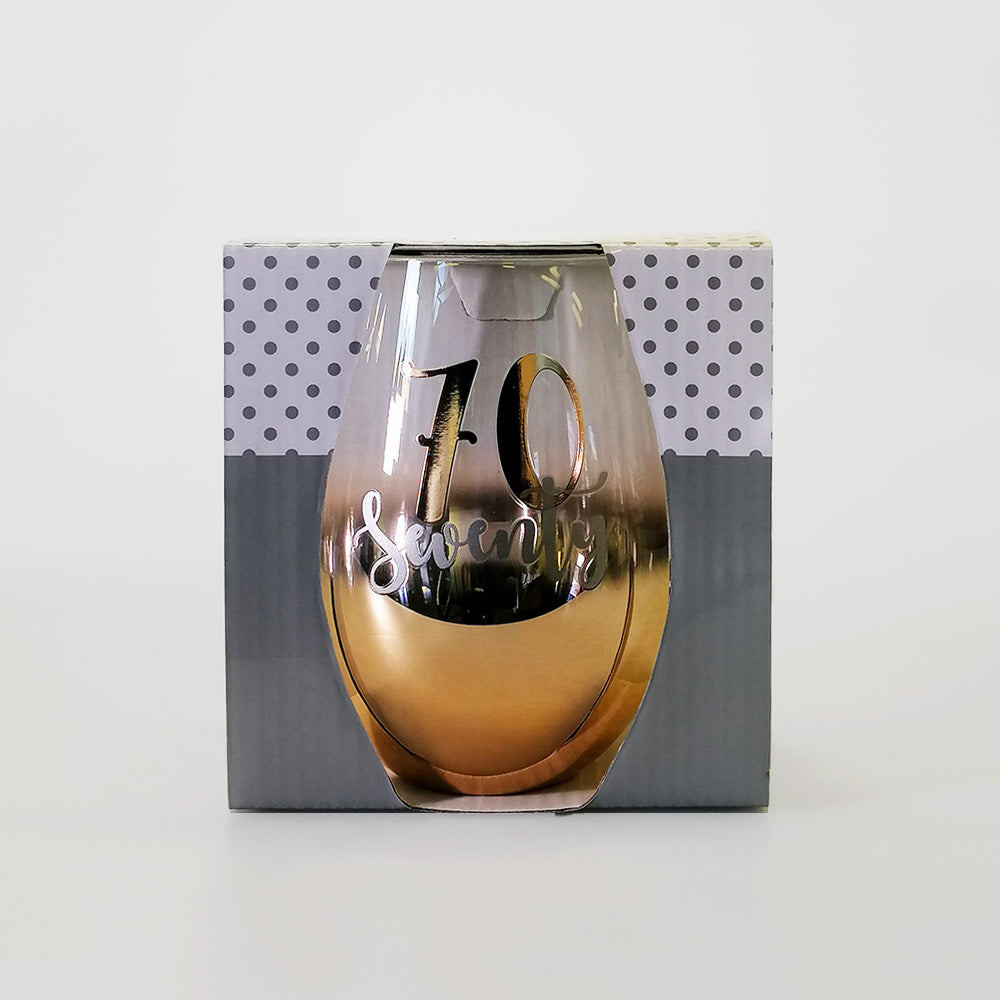 70th Gold Ombre Stemless Wine Glass