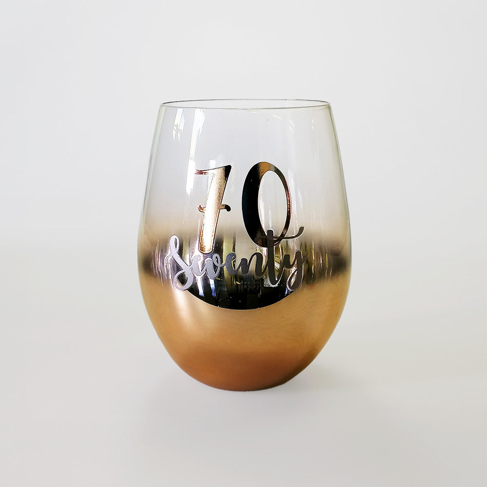 70th Gold Ombre Stemless Wine Glass