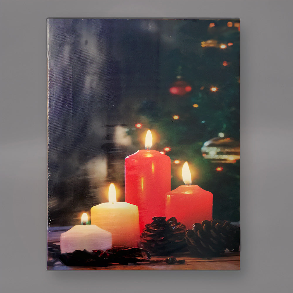 'Red Christmas Candles' LED Print