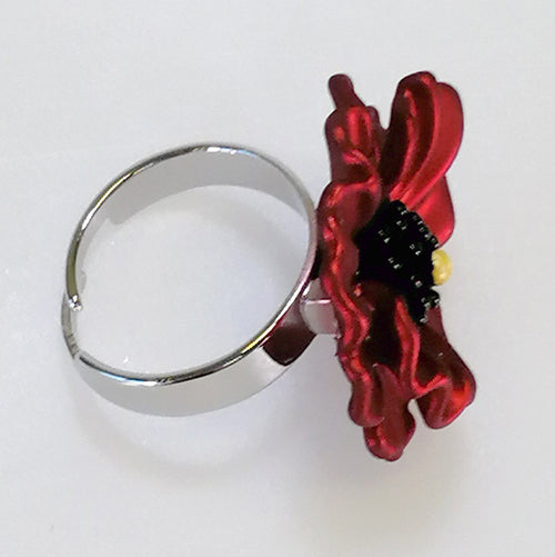 Kiwicraft - Red Poppy Rhodium Ring