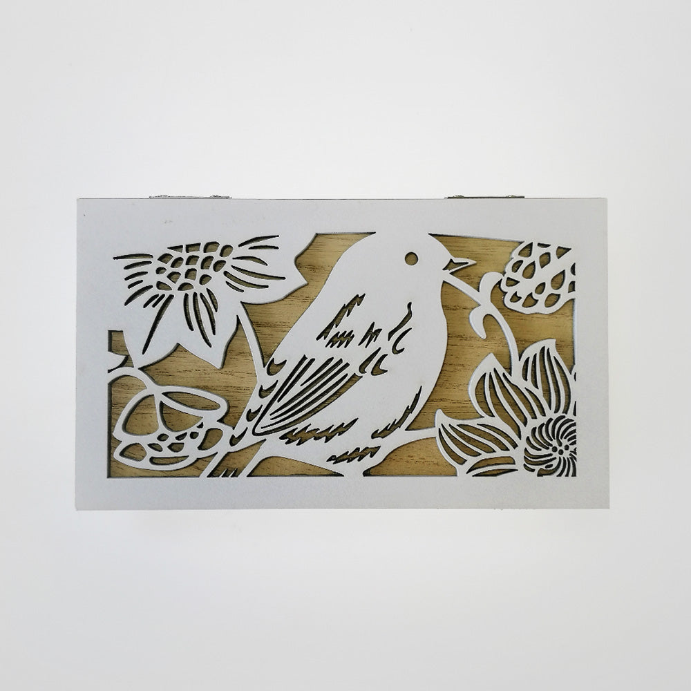 Woodbox - White Lid Bird - 16cm