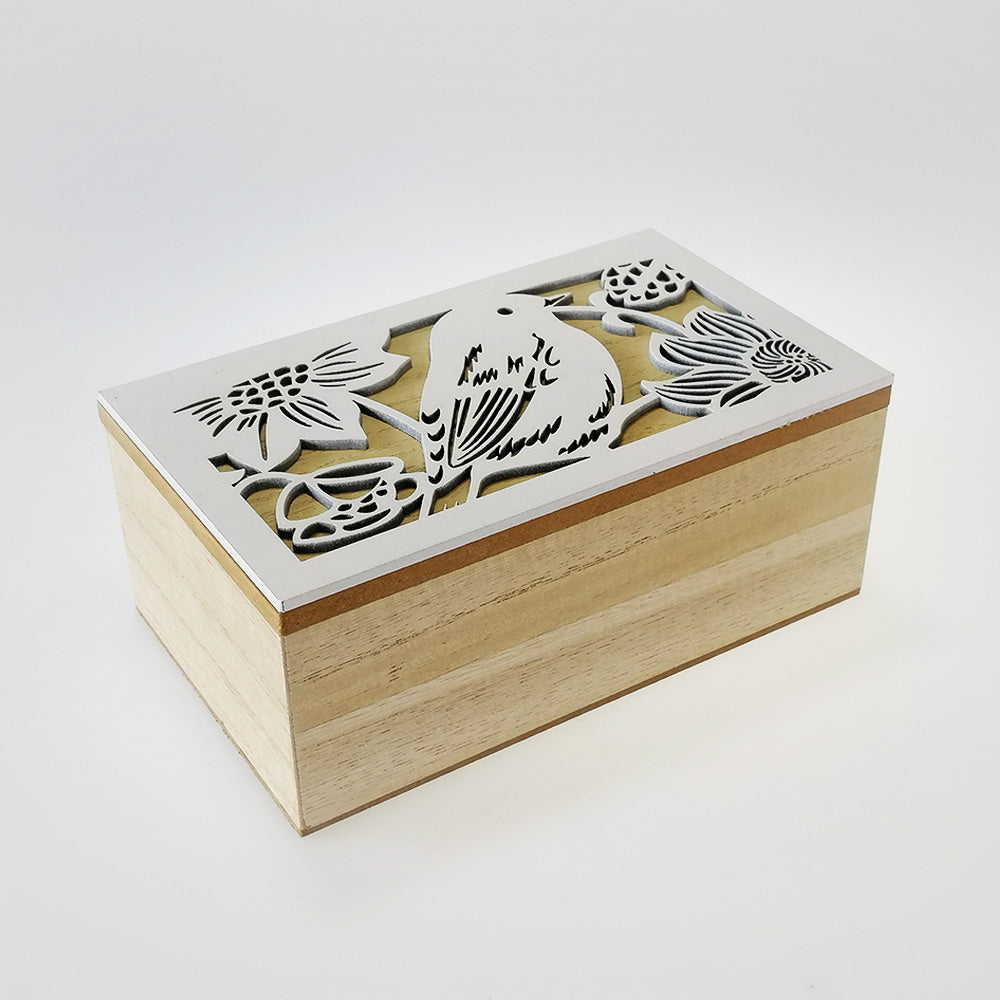 Woodbox - White Lid Bird - 16cm