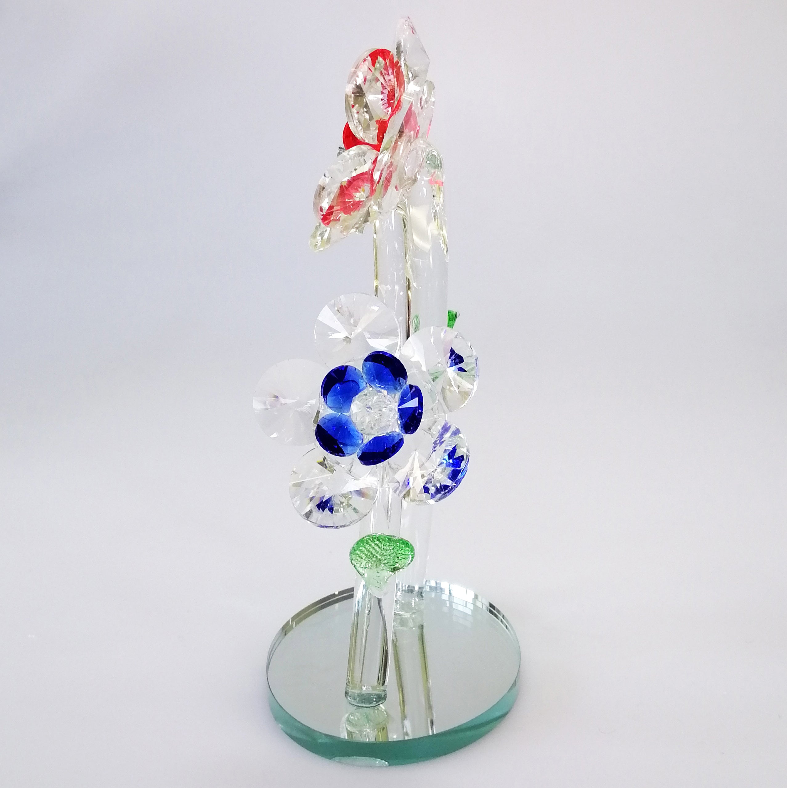 Cut Glass Mixed Colour Flowers on Mirror Base