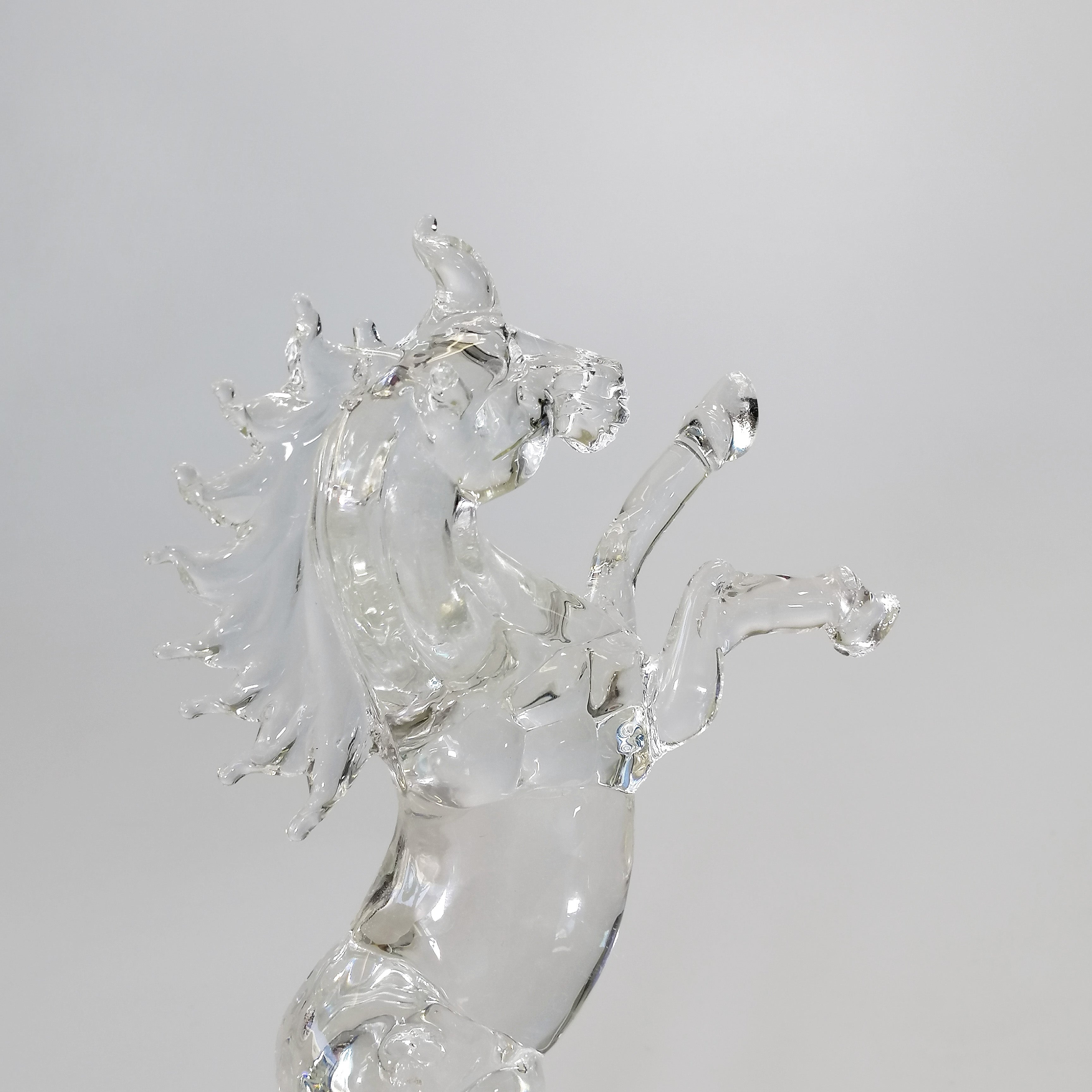 Rearing Horse Glass Sculpture - 23cm
