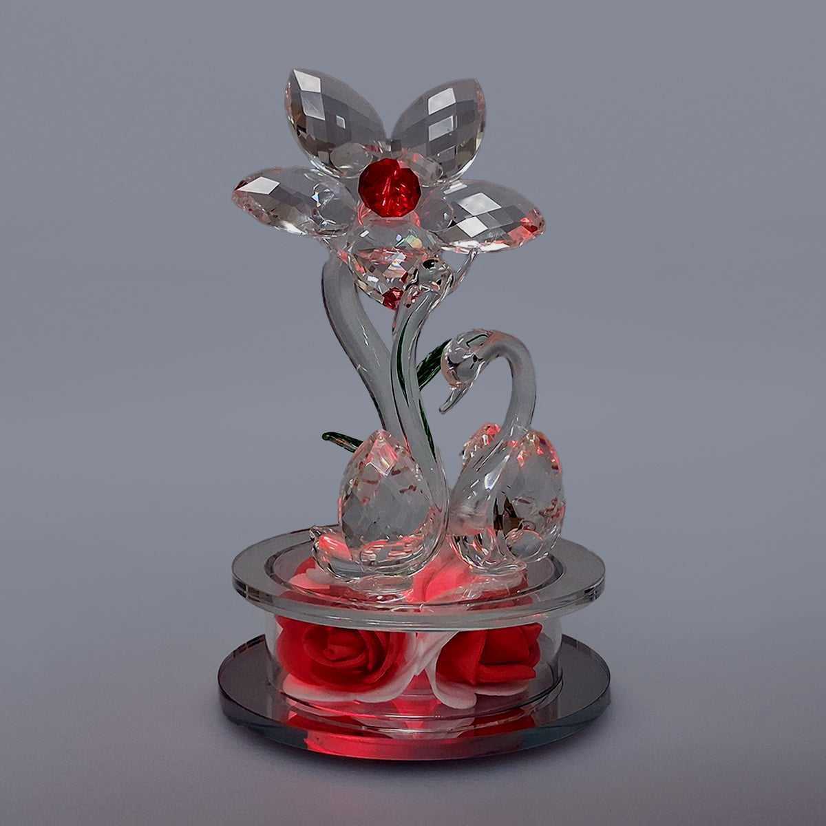Crystal Glass Flowers & Swans - LED