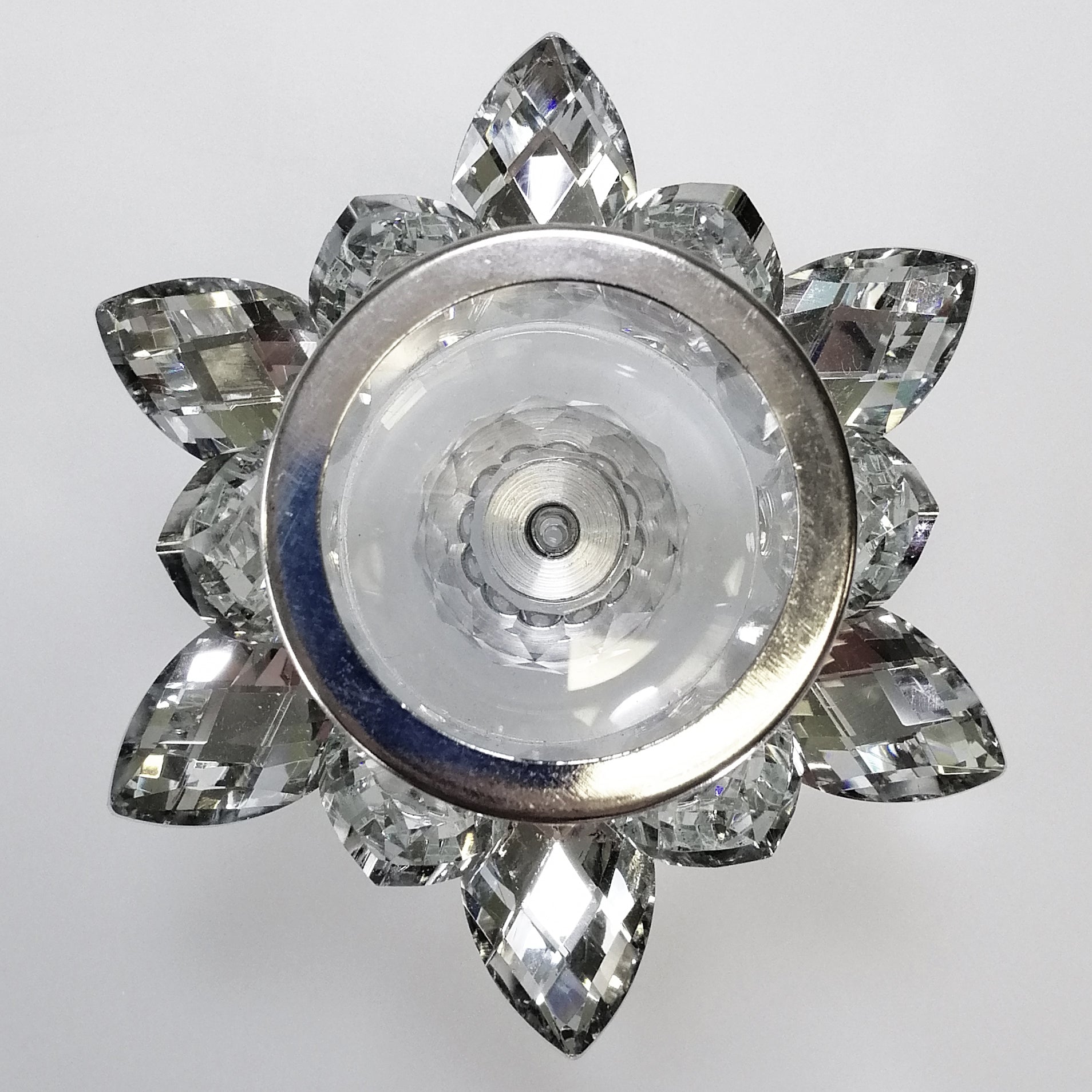 Clear Glass Flower Candlestand with Silver-Look Petals