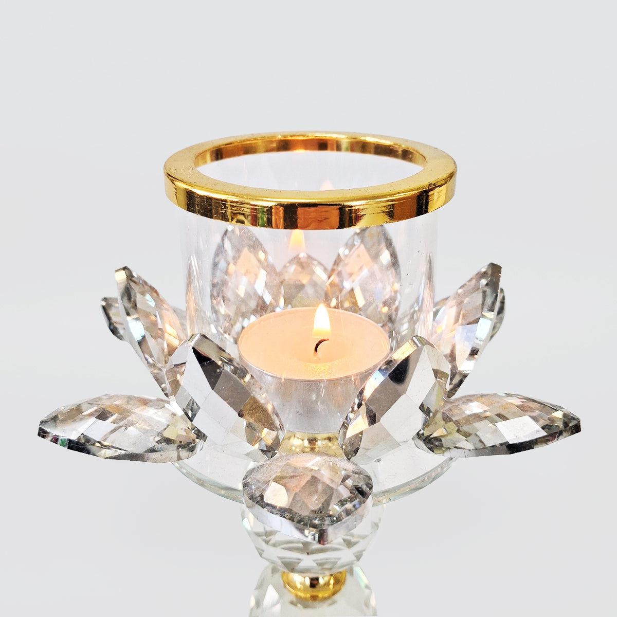 Crystal Flower Candle Stand - Gold Style Trim
