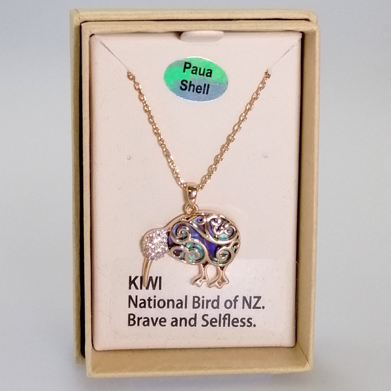 Kiwicraft - Rose Gold & Paua Kiwi Necklace