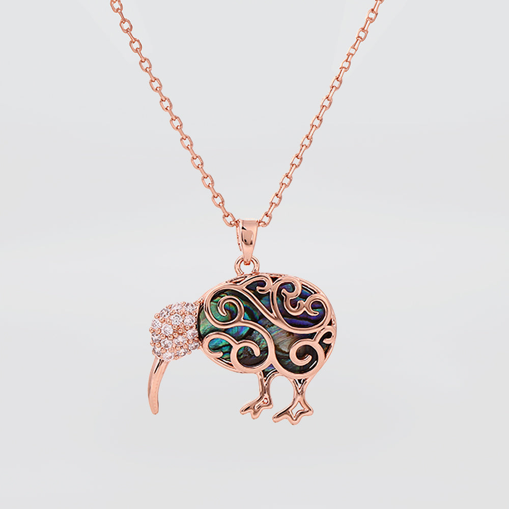 Kiwicraft - Rose Gold & Paua Kiwi Necklace