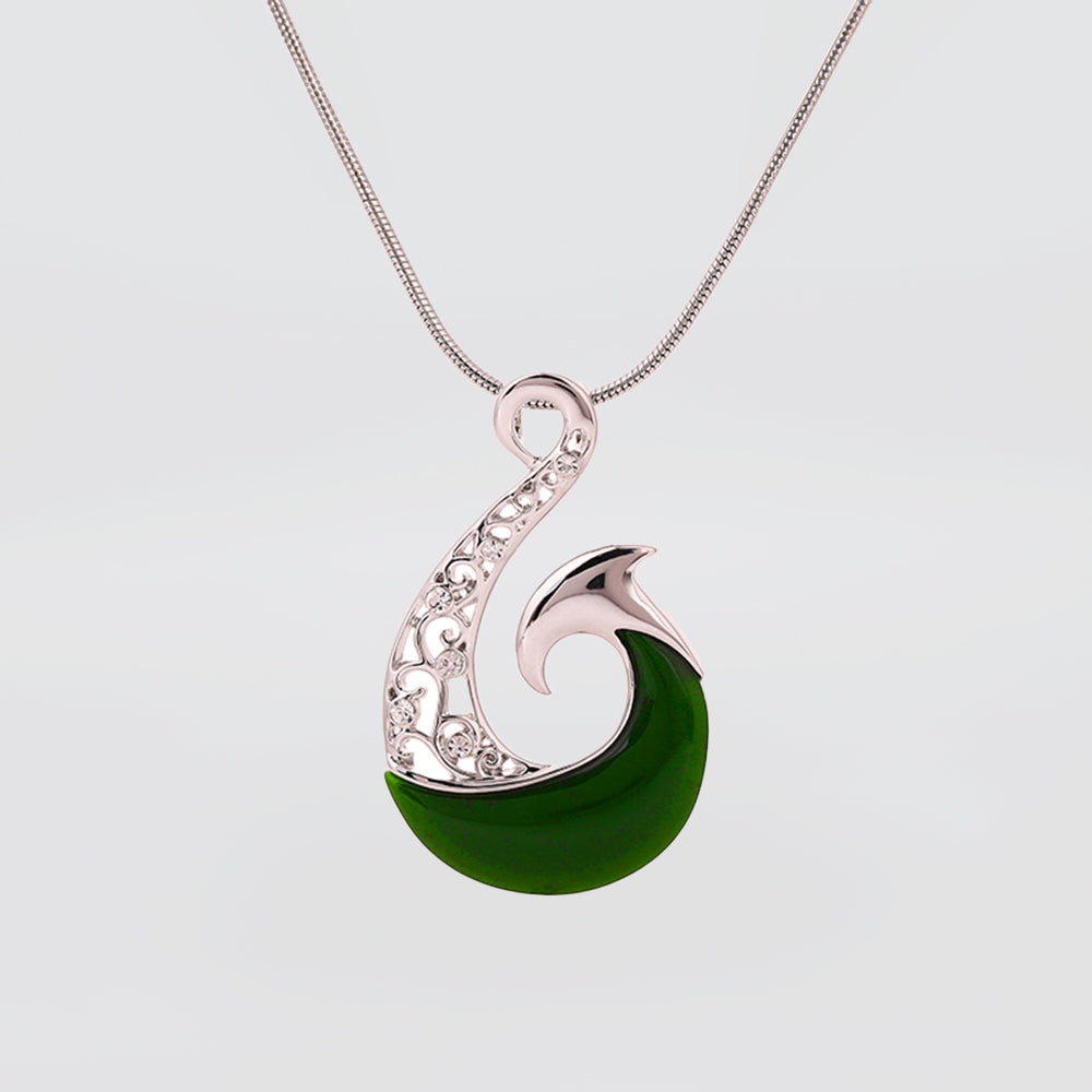 Kiwicraft - Jade Green Koru Fish Hook Necklace