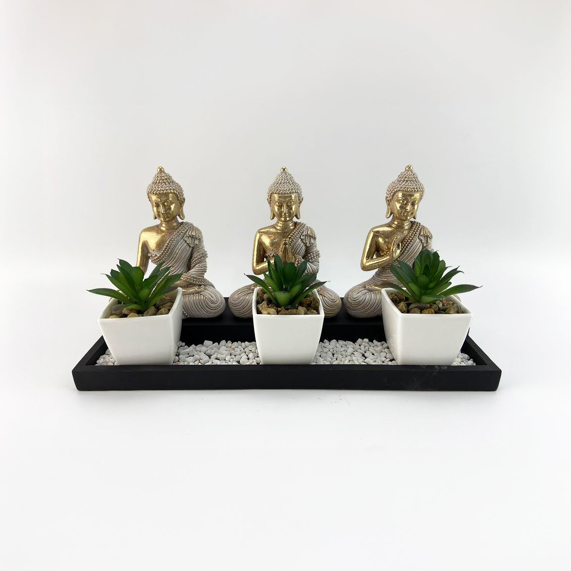 Buddha With Sand Tray - Gold With Plants - 15.3cm