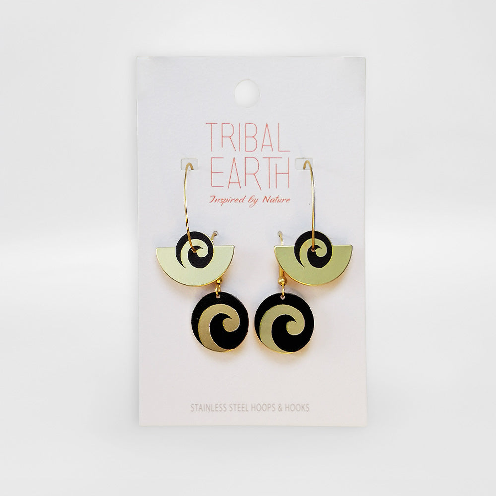 Tribal Earth' Koru Fan & Drop Earrings Set