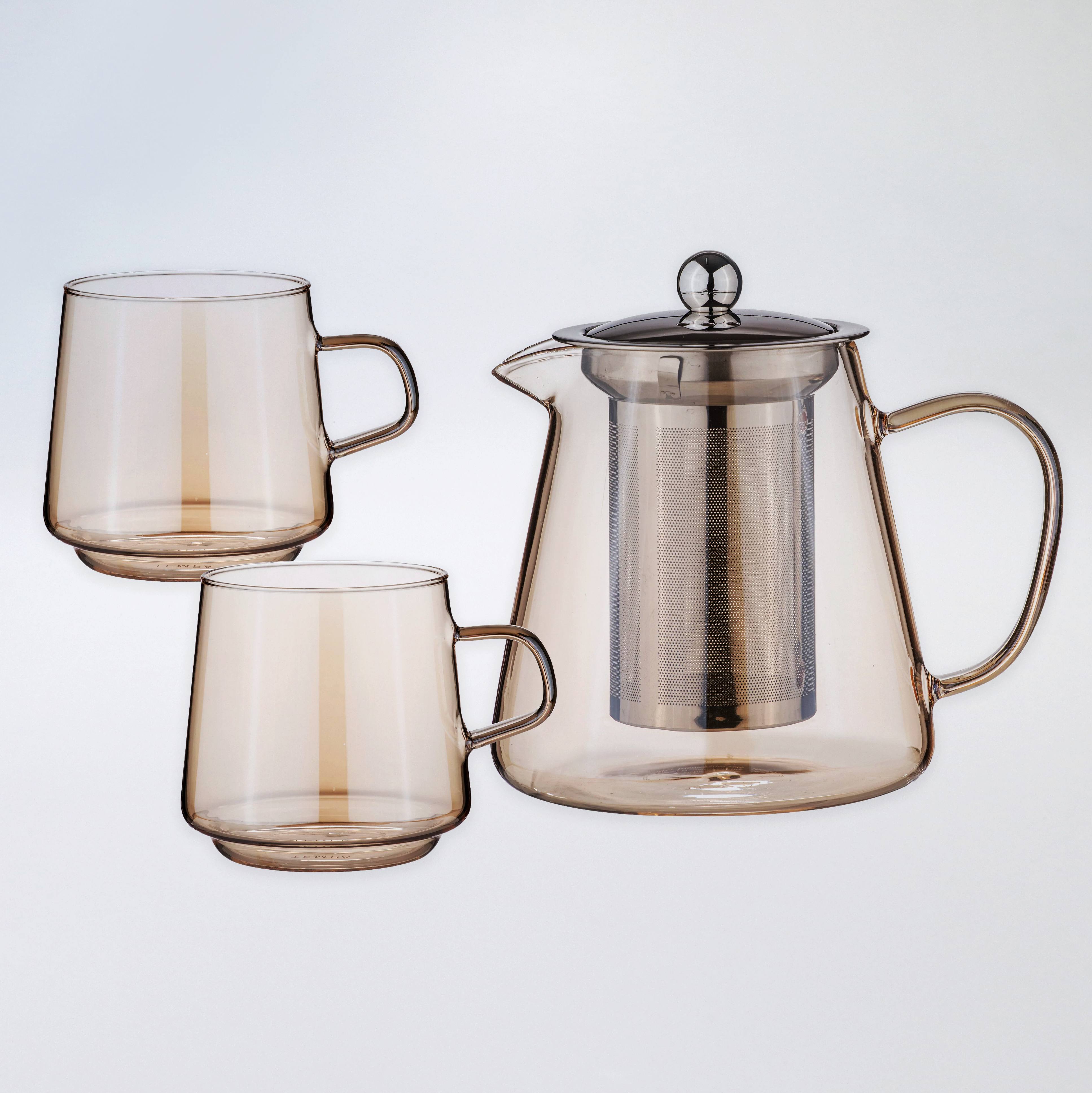 Oaklyn Glass Teapot and Mugs Set - Gold