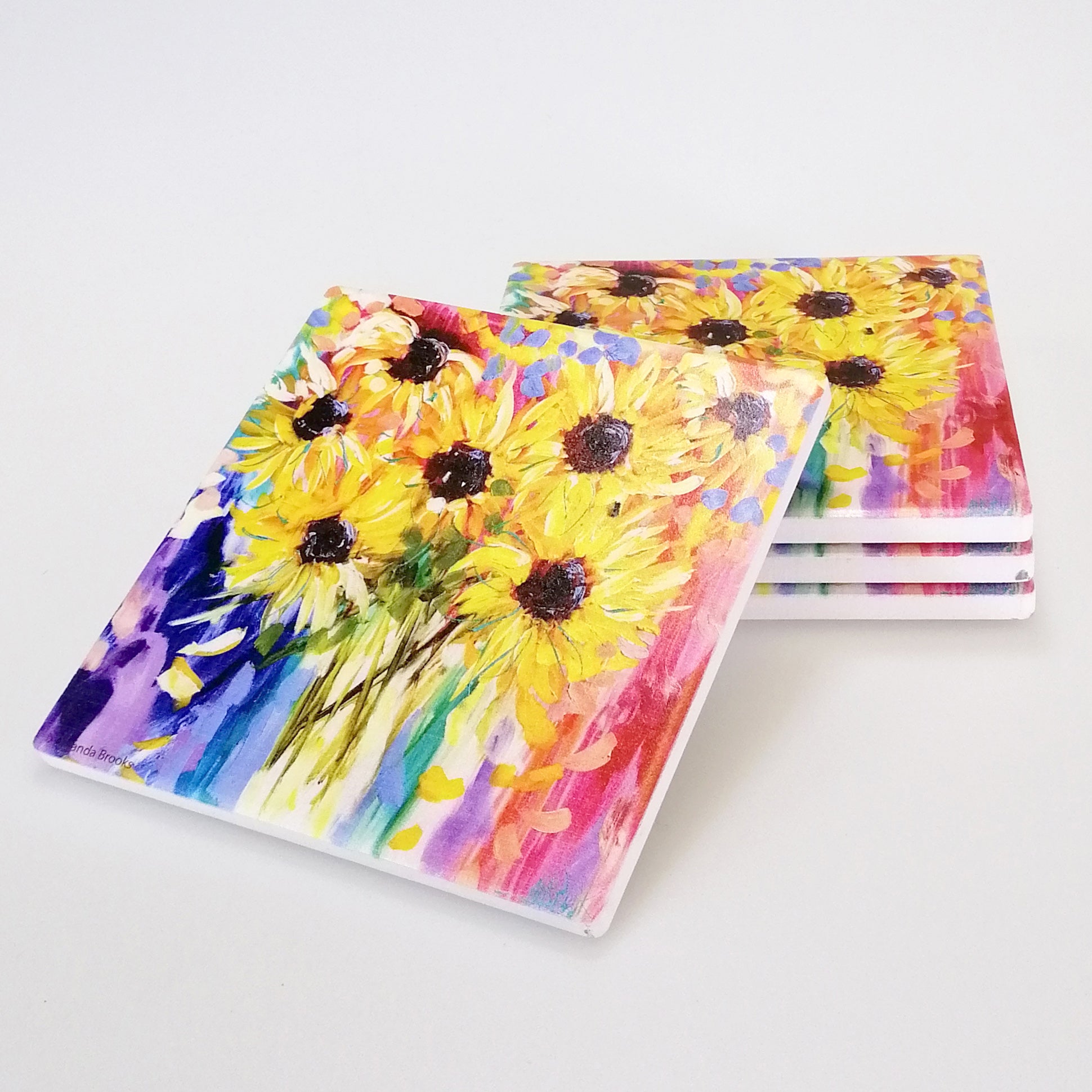 Ceramic Sunflower Coasters - Set of 4
