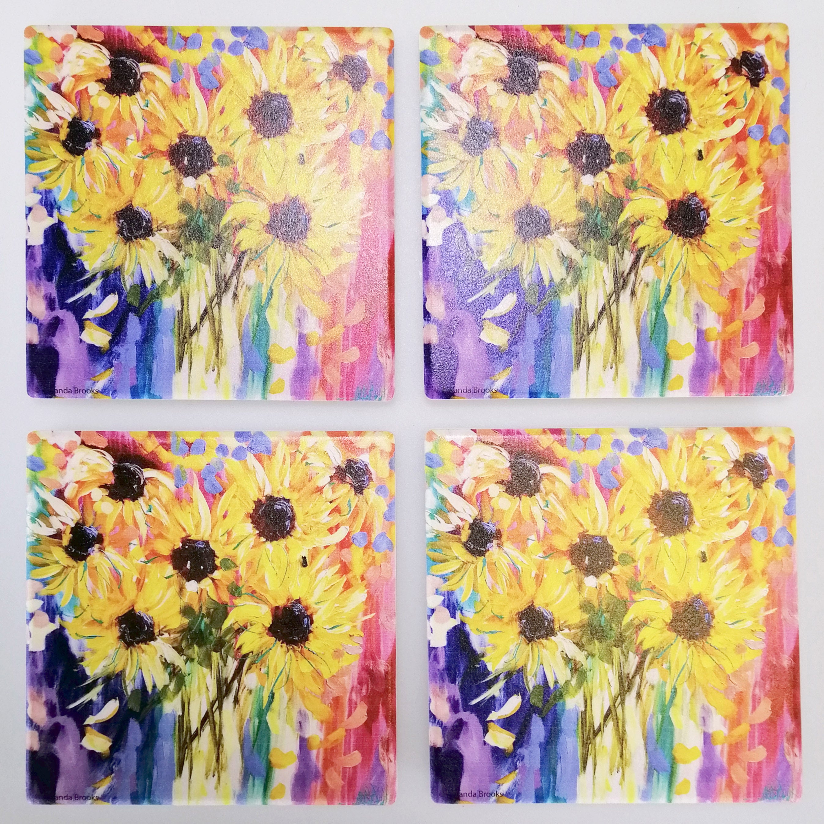 Ceramic Sunflower Coasters - Set of 4