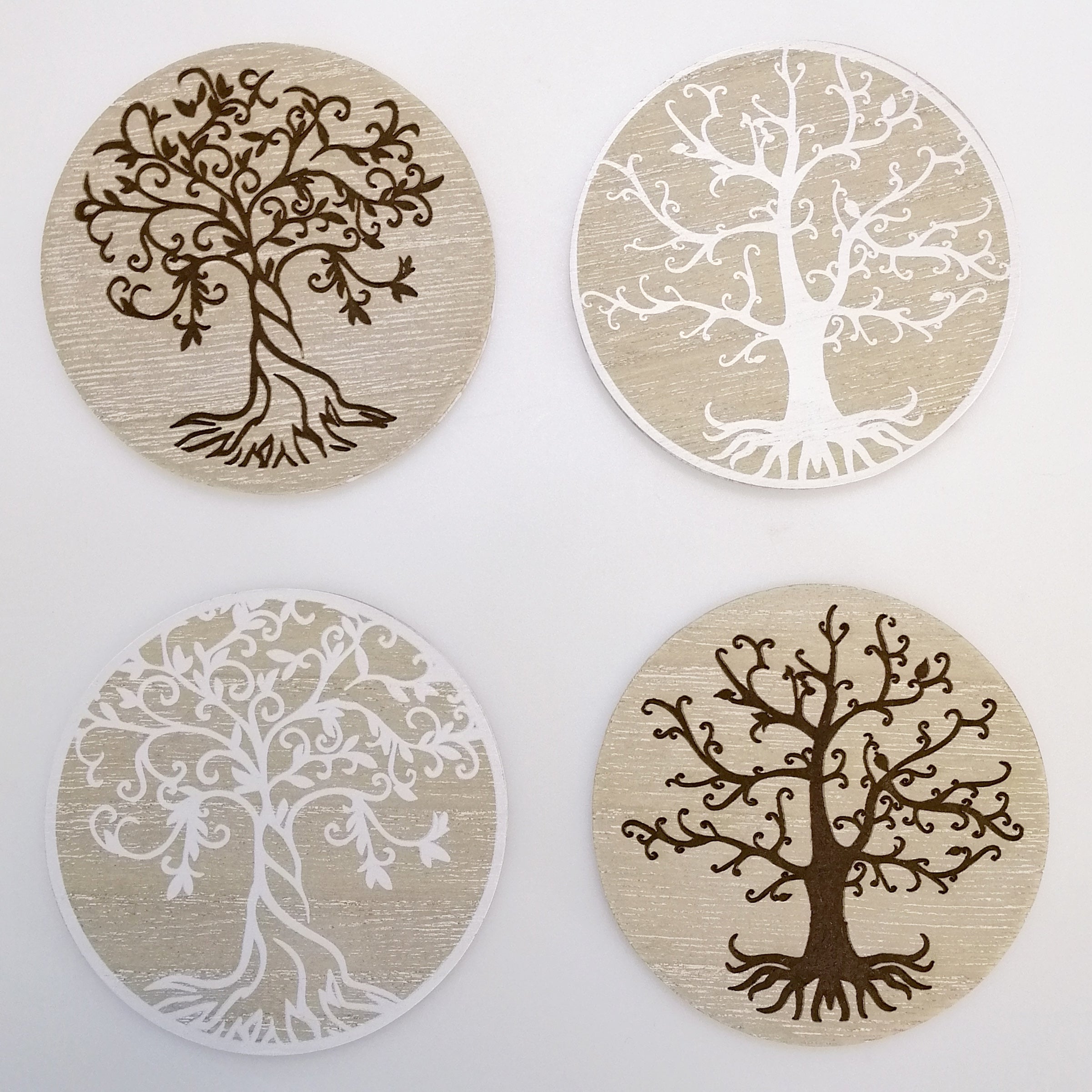 Wooden 'Tree of Life' Coasters - Set of 4