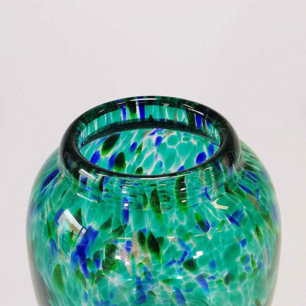Blue & Aqua Glass 'Urn' Shaped Vase - 21cm