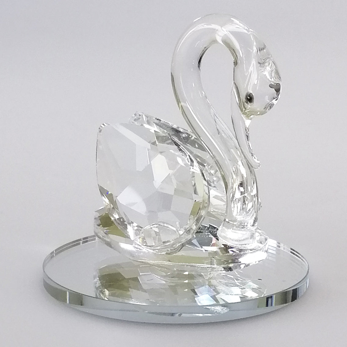 Small Cut Glass Swan on Round Mirror Base