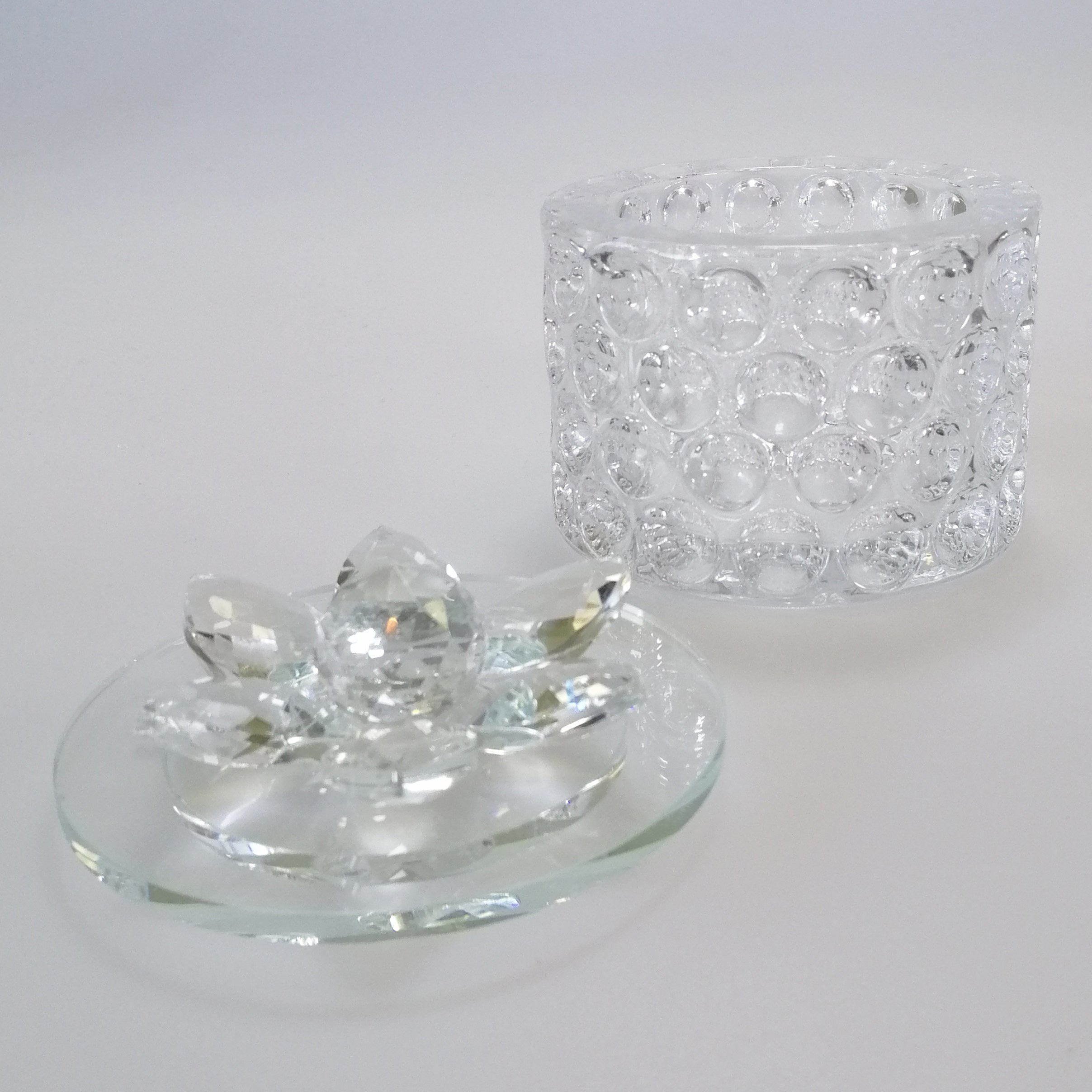 Patterned Glass Jar with Cut Glass Floral Lid