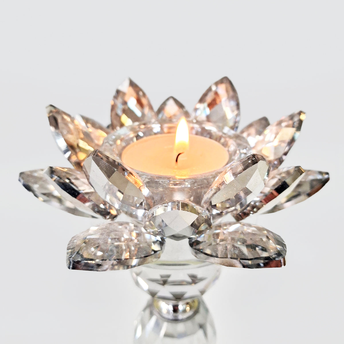Silver Trim Crystal Candle Holder