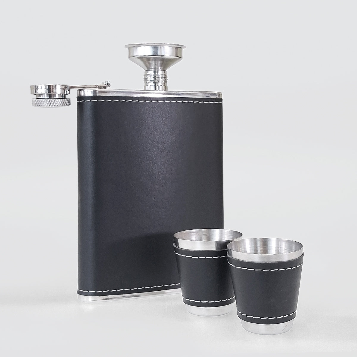 Stainless Hip-Flask Set With 2 Shot Glasses