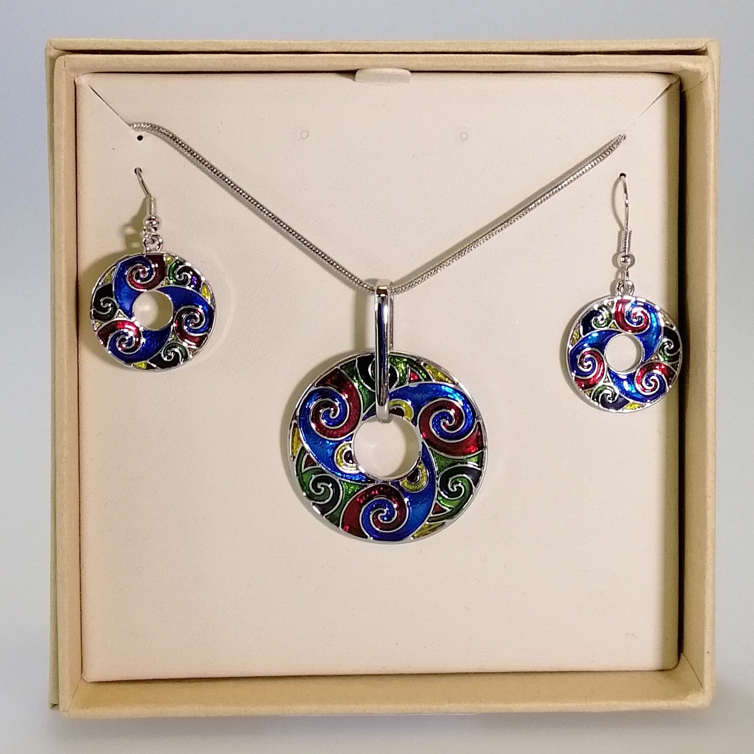 Kiwicraft - Colourful Koru Disc Necklace & Earrings Set