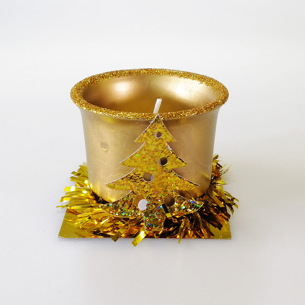 Gold Xmas Votive Candle W/ Xmas Tree