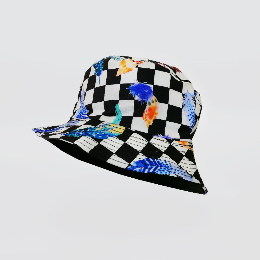 Coloured Bucket Hat - 'Feathers With Checkers'