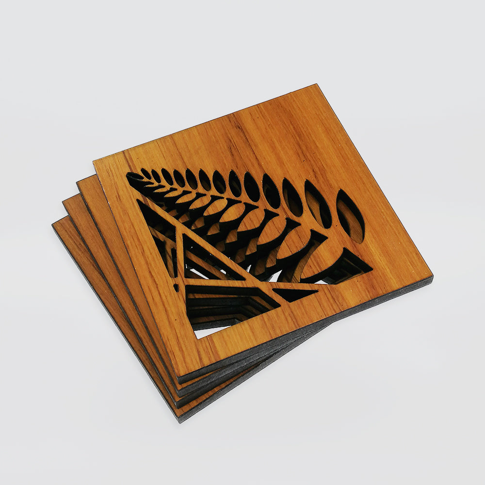 Wooden Cutout Fern Coasters - Set/4