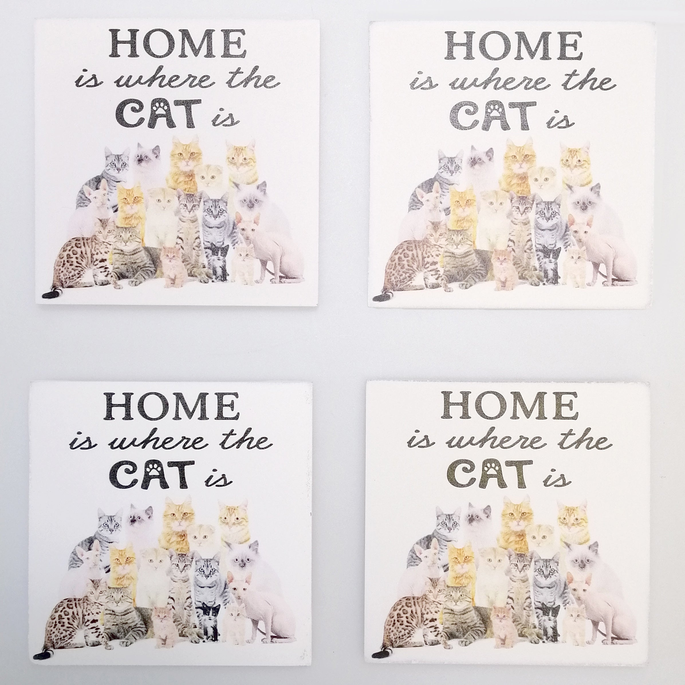Wooden 'Home is Where the Cat Is' Coasters - Set of 4