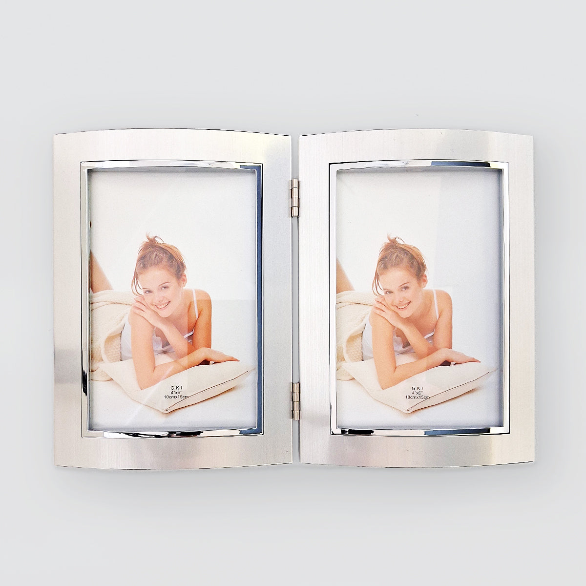 Brushed Hinged Curved Double Frame - 4x6