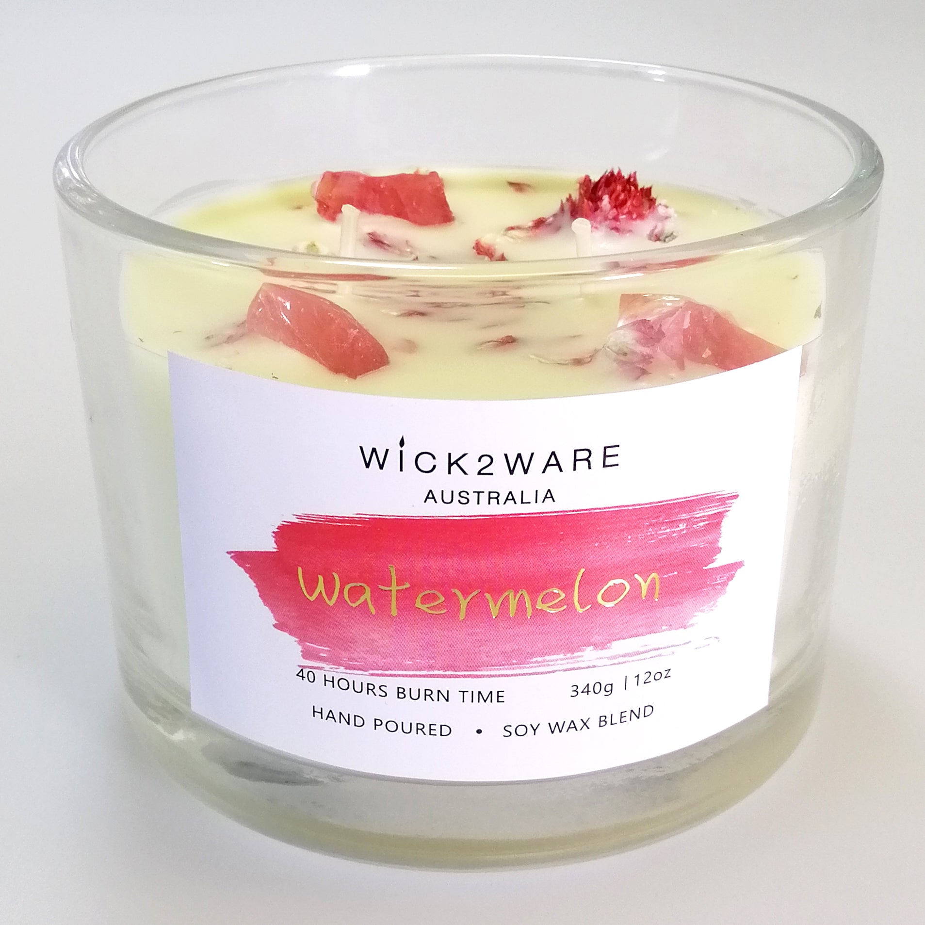 Hand-Poured Soy Wax Crystal Candle - Watermelon
