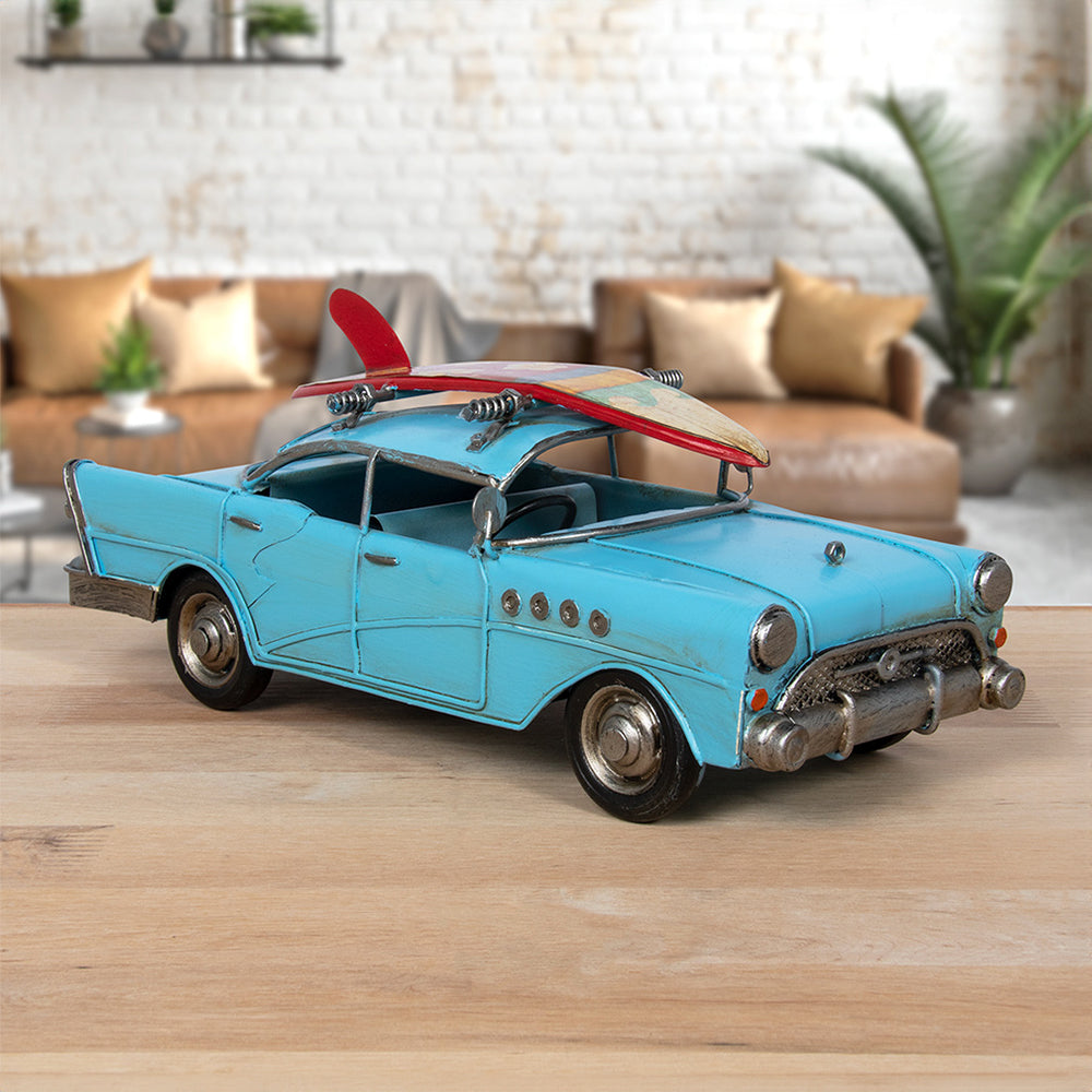 Blue Car With Surfboard