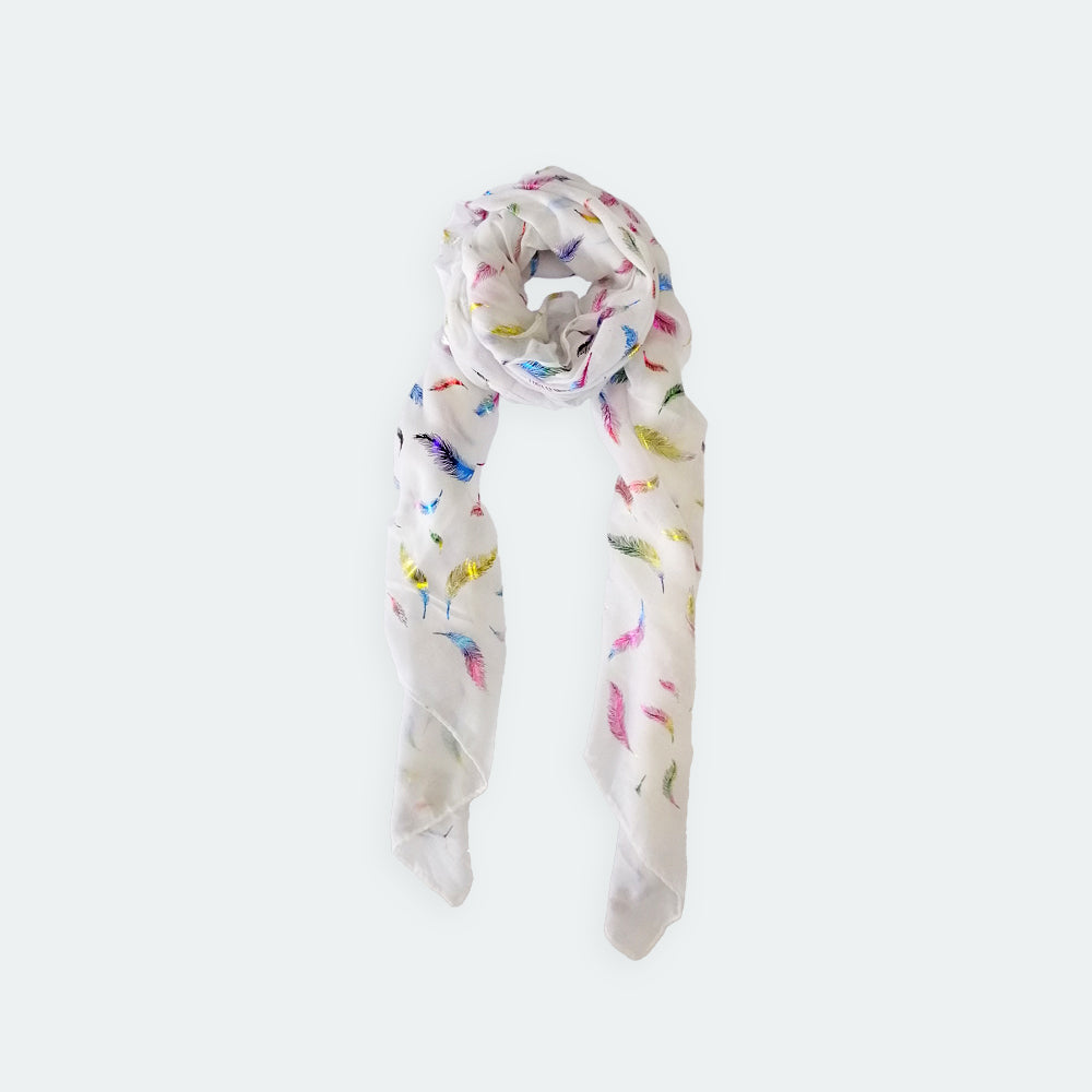 Feather Foil Scarf - White