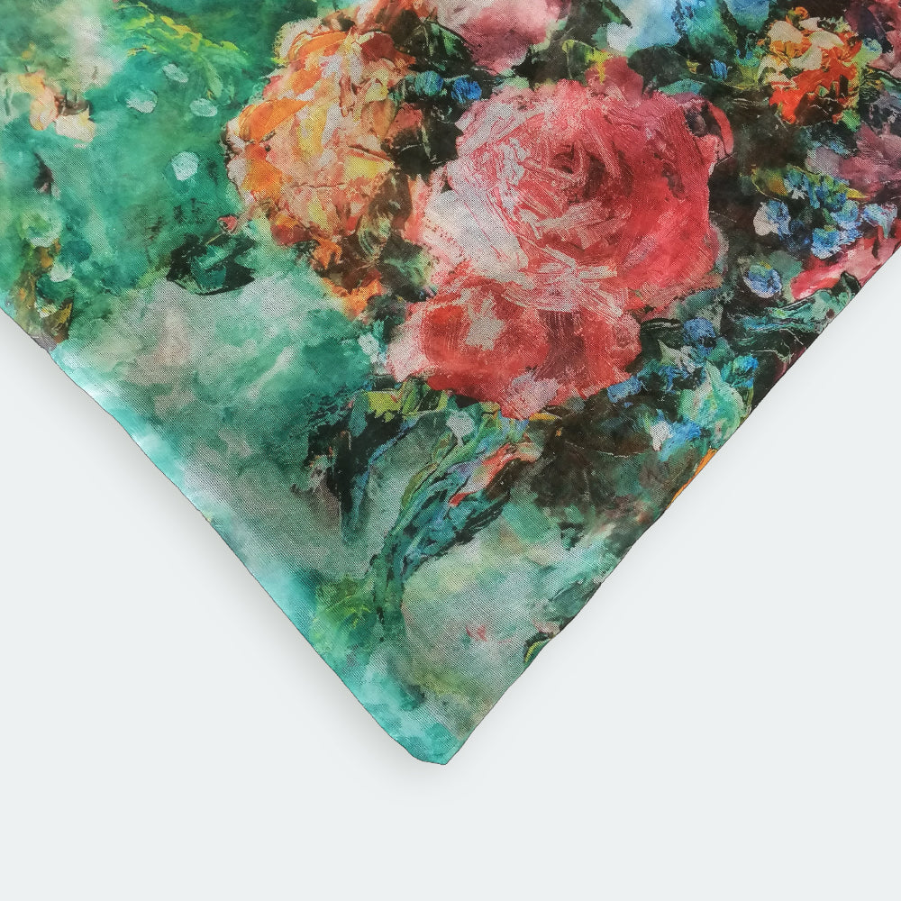Monet Style Floral Scarf - Green